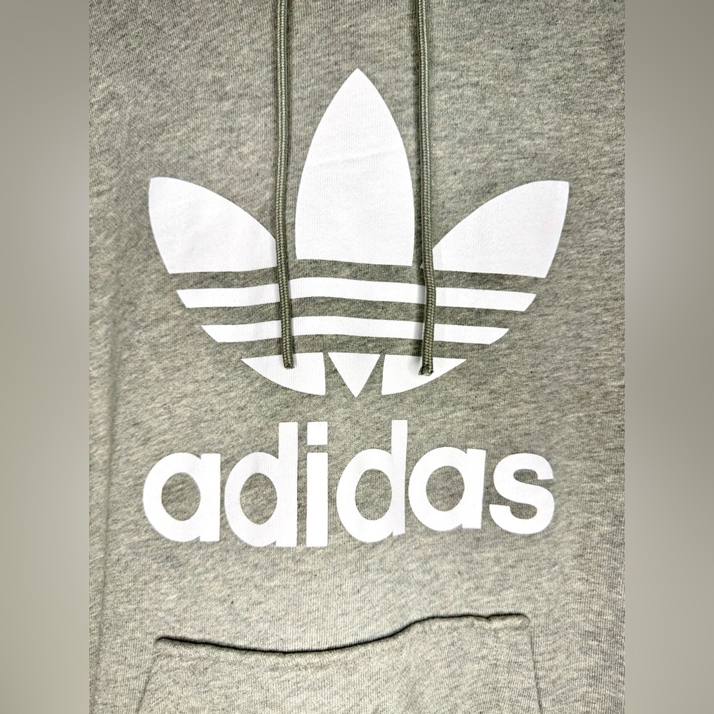 Adidas Gray & White Men's Sweatshirt Hoodie w/ adjustable strings - Size Medium - Picture 3 of 4